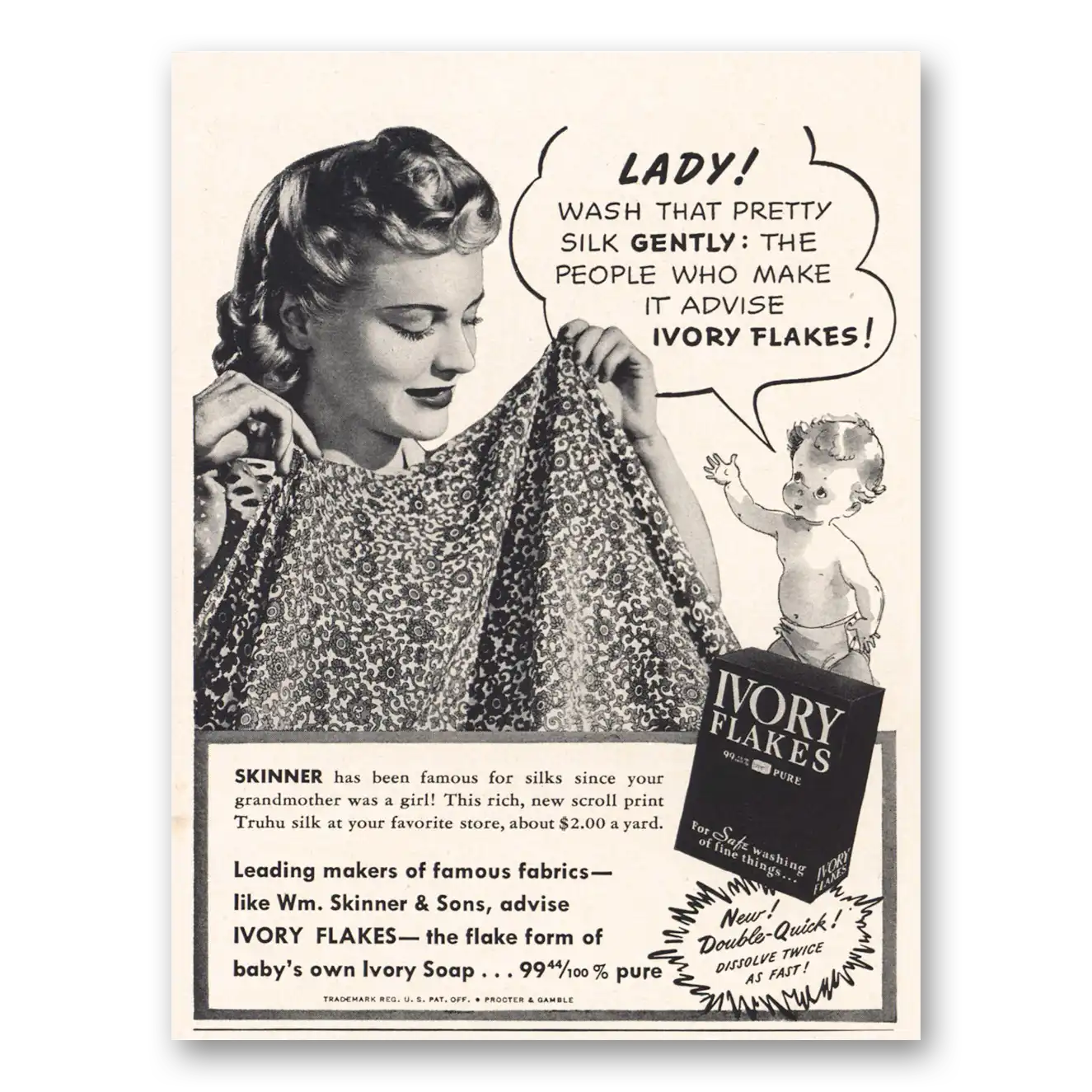 1941 Ivory Flakes Lady Wash That Pretty Silk Vintage Magazine Print Ad