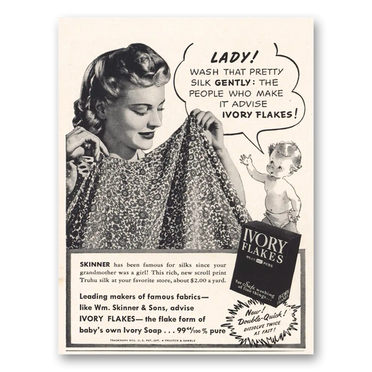 1941 Ivory Flakes Lady Wash That Pretty Silk Vintage Magazine Print Ad