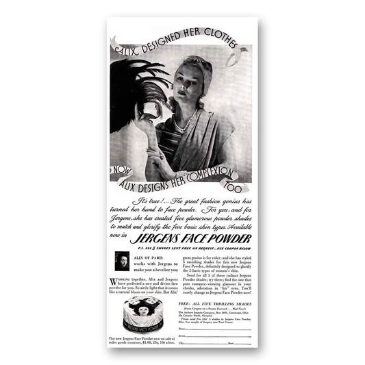 1941 Jergens Face Powder Alix of Paris Vintage Magazine Print Ad