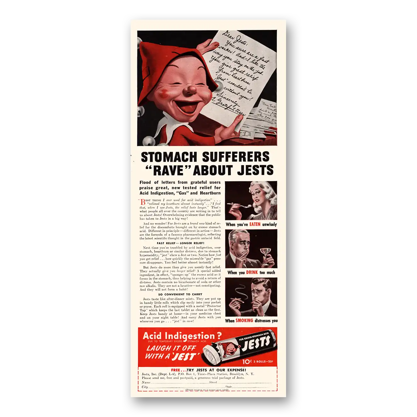 1941 Jests Stomach Sufferers Rave Vintage Magazine Print Ad