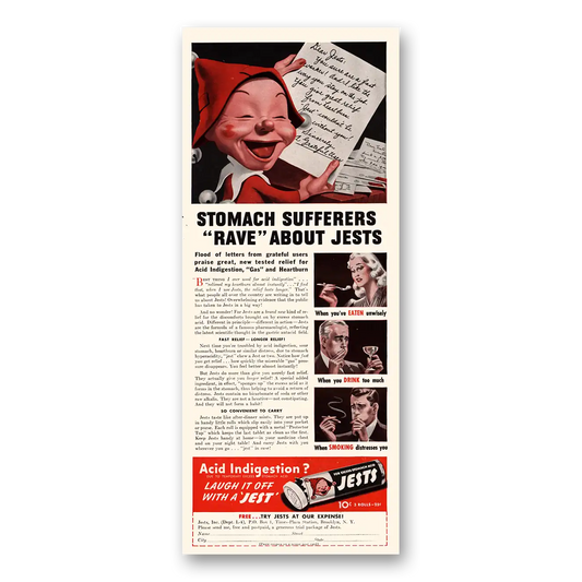 1941 Jests Stomach Sufferers Rave Vintage Magazine Print Ad