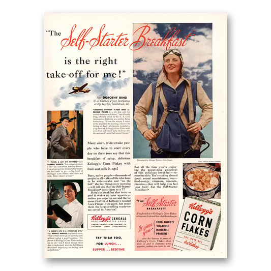 1941 Kelloggs Corn Flakes Dorothy Ring Take Off For Me Vintage Magazine Print Ad