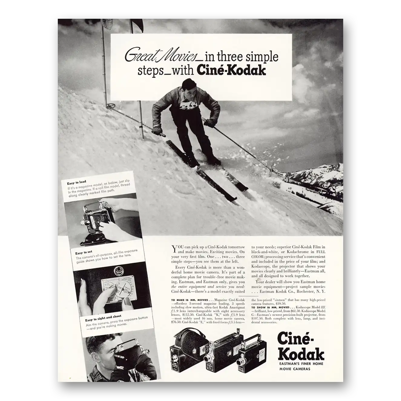 1941 Cine Kodak K Camera Great Movies In Three Simple Steps Vintage Magazine Print Ad