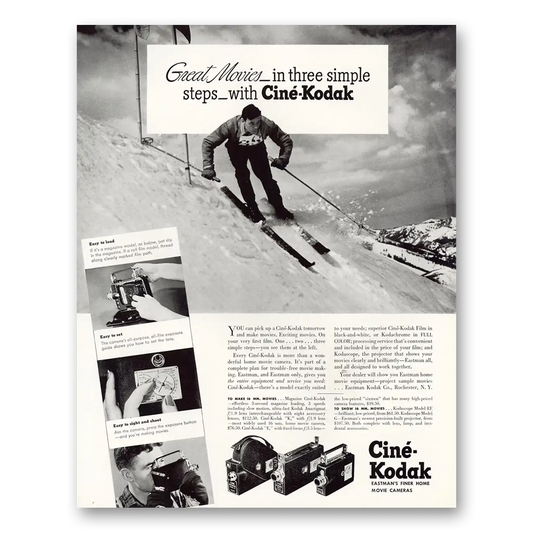 1941 Cine Kodak K Camera Great Movies In Three Simple Steps Vintage Magazine Print Ad