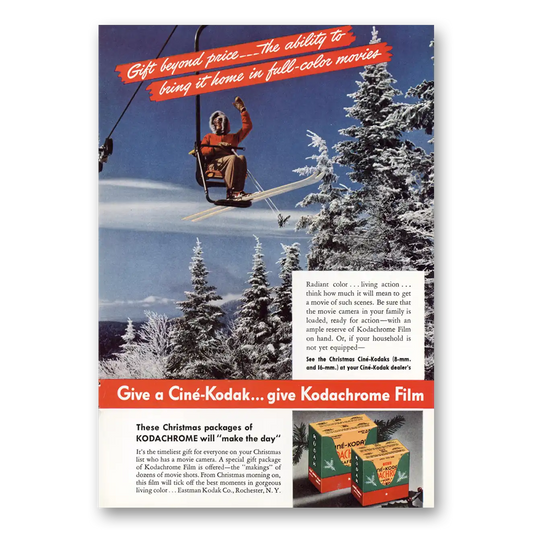 1941 Kodachrome Film Gift Beyond Price Ski Lift Vintage Magazine Print Ad