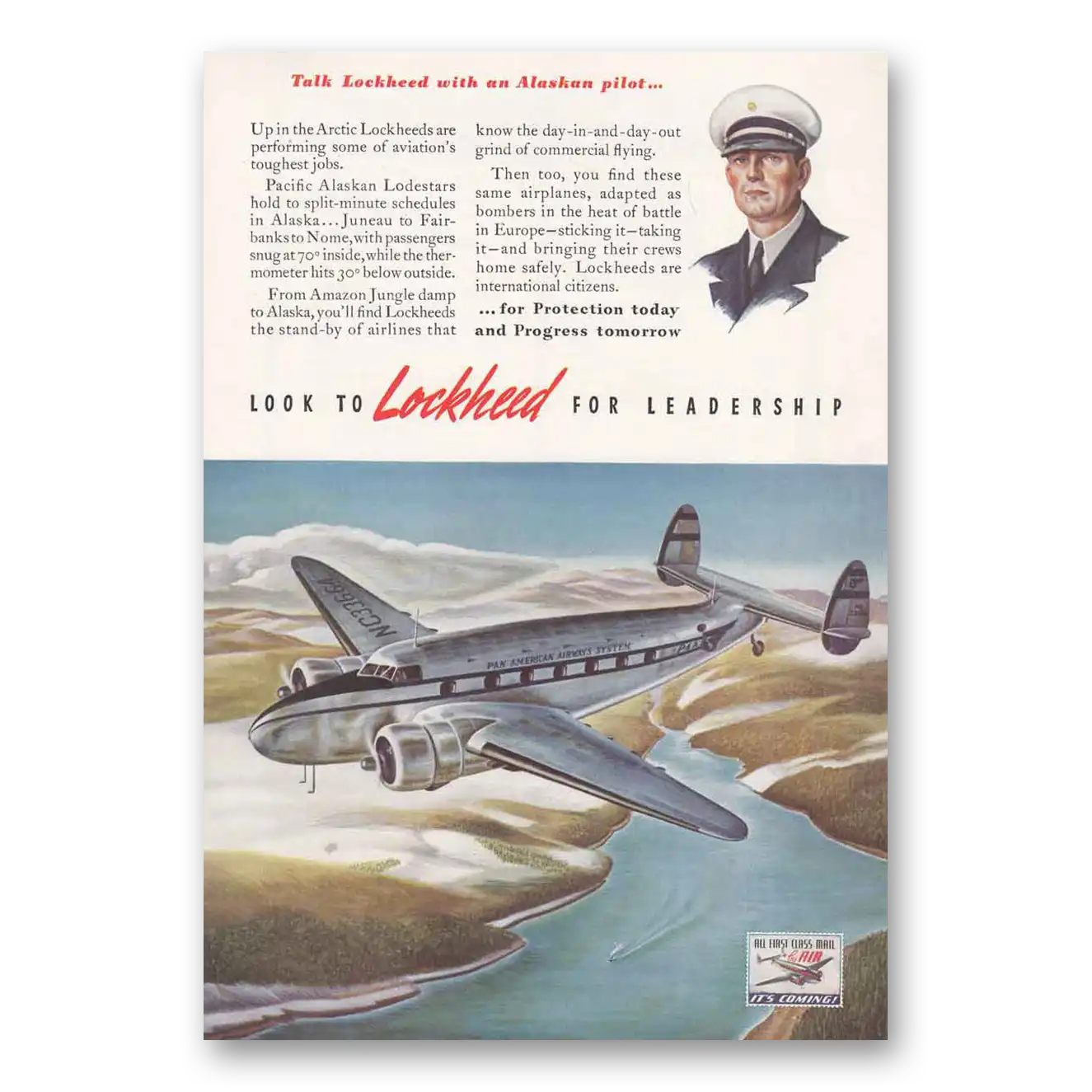 1941 Lockheed Lodestar Alaskan Pilot Pan American Airways Vintage Magazine Print Ad