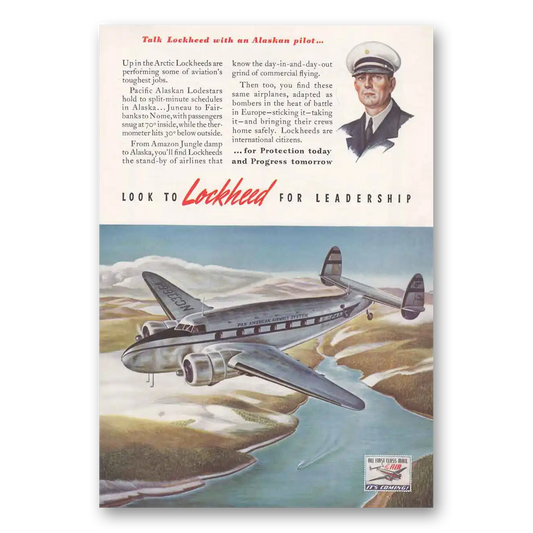 1941 Lockheed Lodestar Alaskan Pilot Pan American Airways Vintage Magazine Print Ad