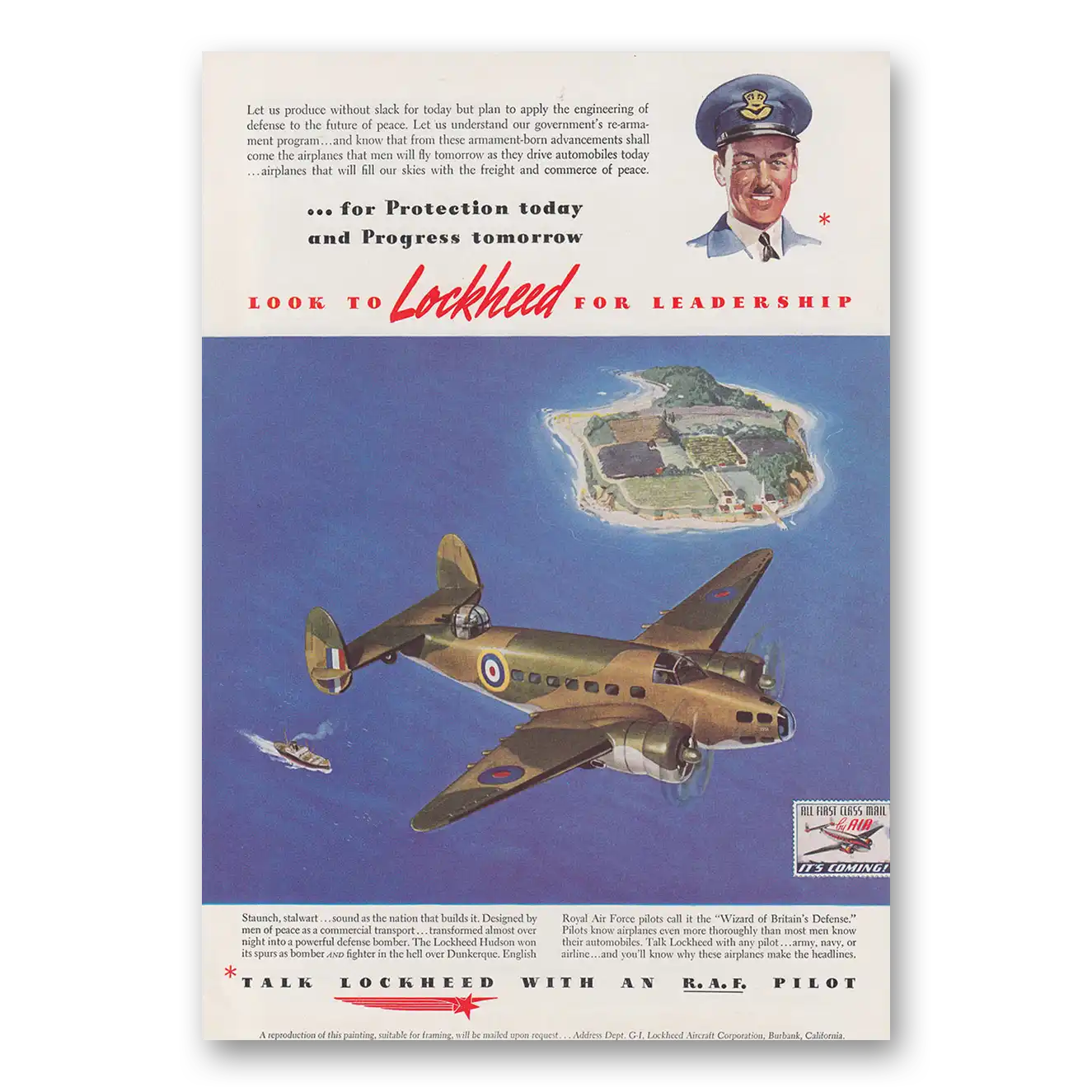 1941 Lockheed Hudson Let Us Produce Without Slack Vintage Magazine Print Ad