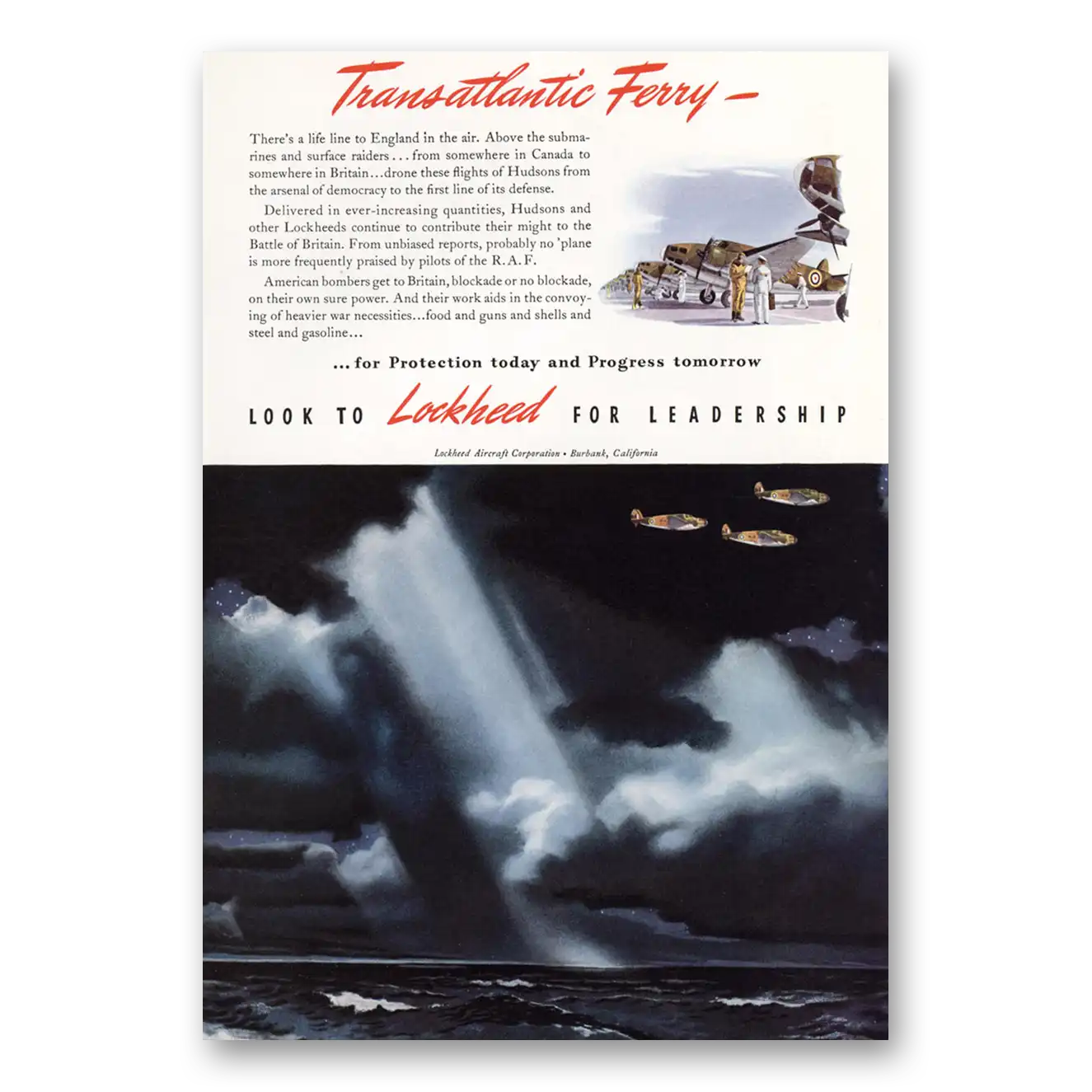 1941 Lockheed Hudson Transatlantic Ferry Vintage Magazine Print Ad