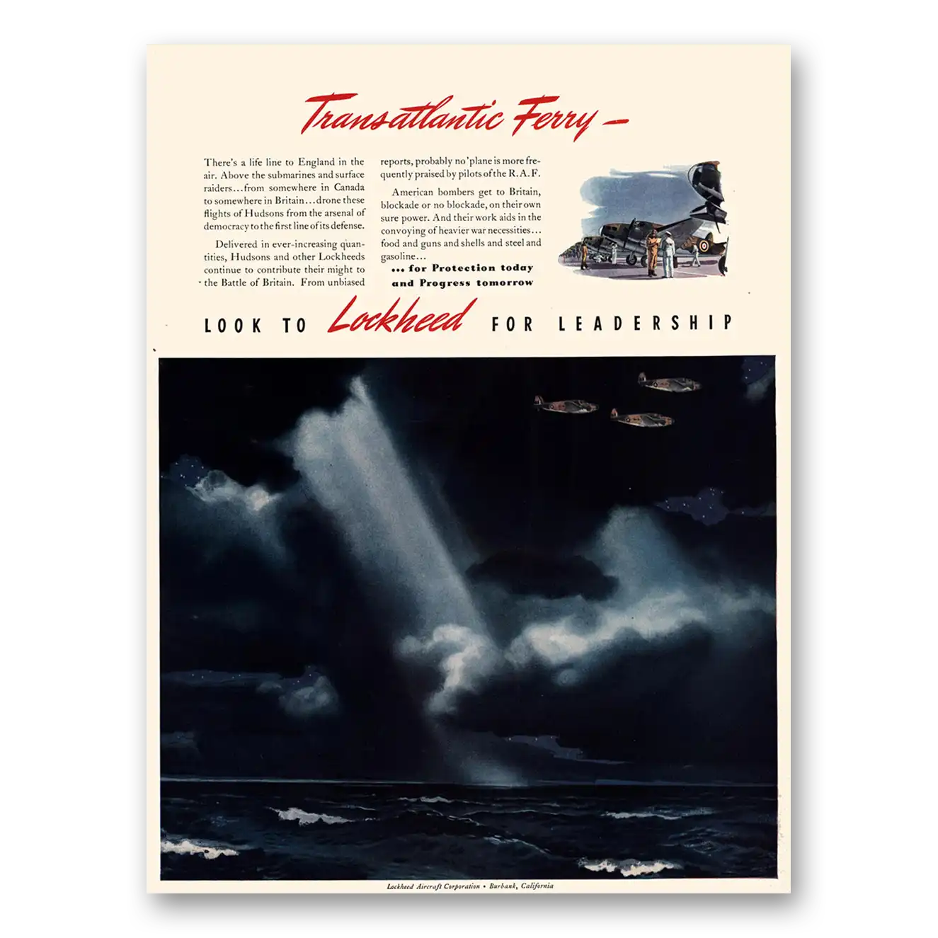 1941 Lockheed Hudson Transatlantic Ferry Vintage Magazine Print Ad