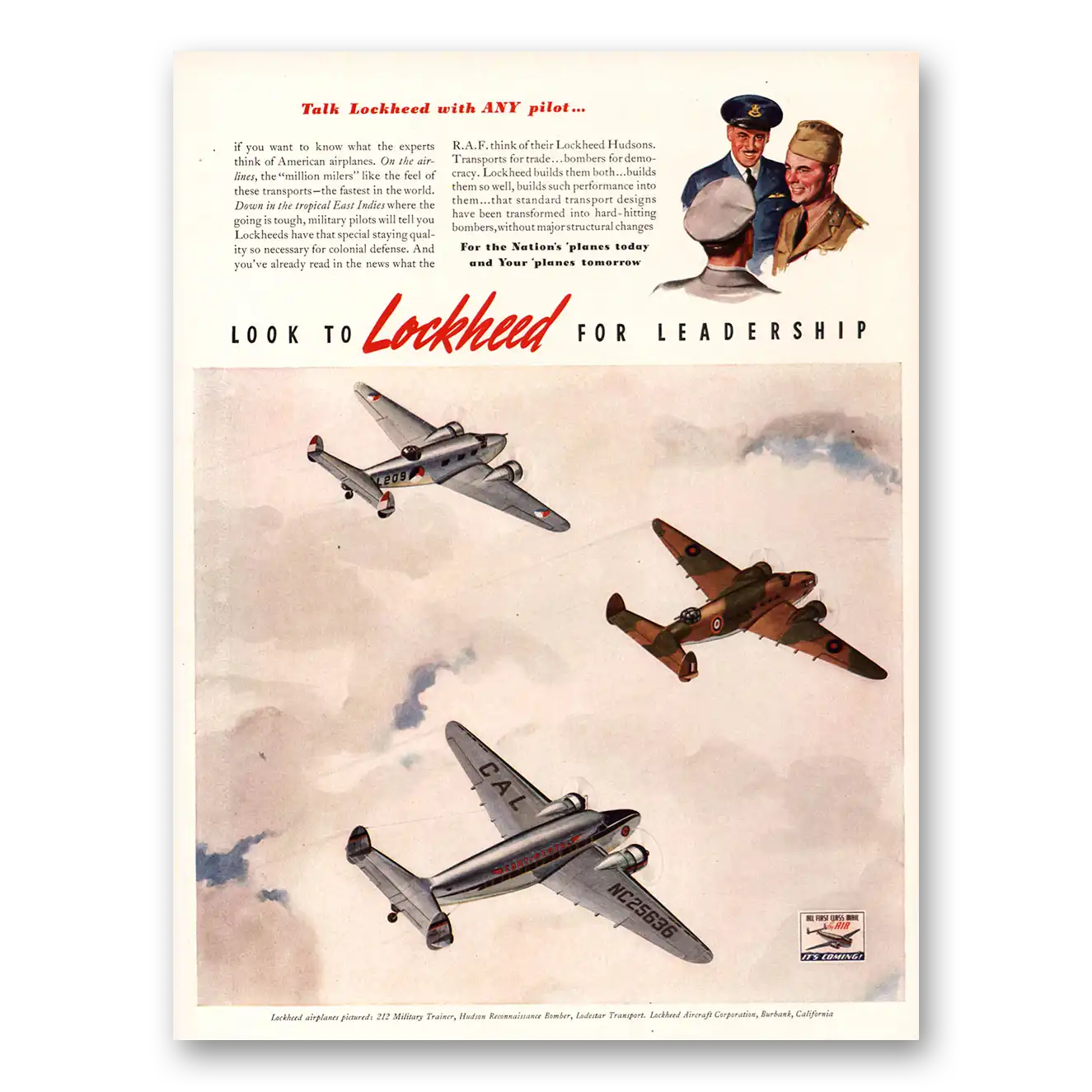 1941 Lockheed Hudson Talk Lockheed With Any Pilot Vintage Magazine Print Ad