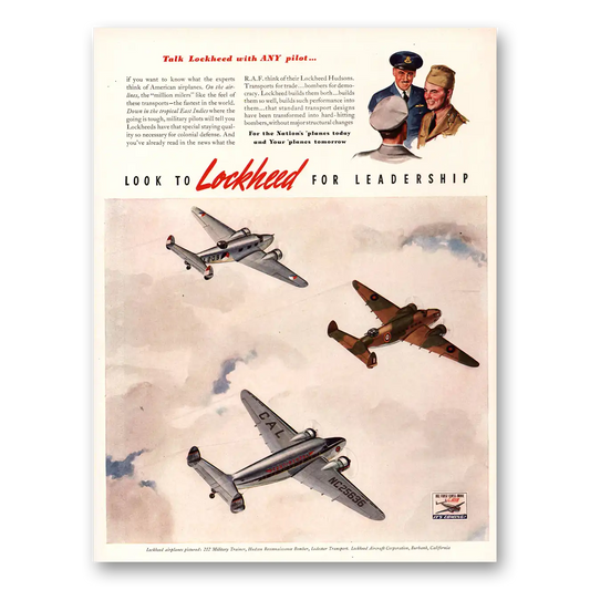 1941 Lockheed Hudson Talk Lockheed With Any Pilot Vintage Magazine Print Ad