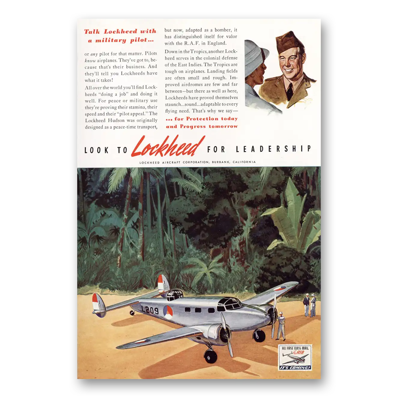 1941 Lockheed Hudson Talk Lockheed With a Military Pilot Vintage Magazine Print Ad