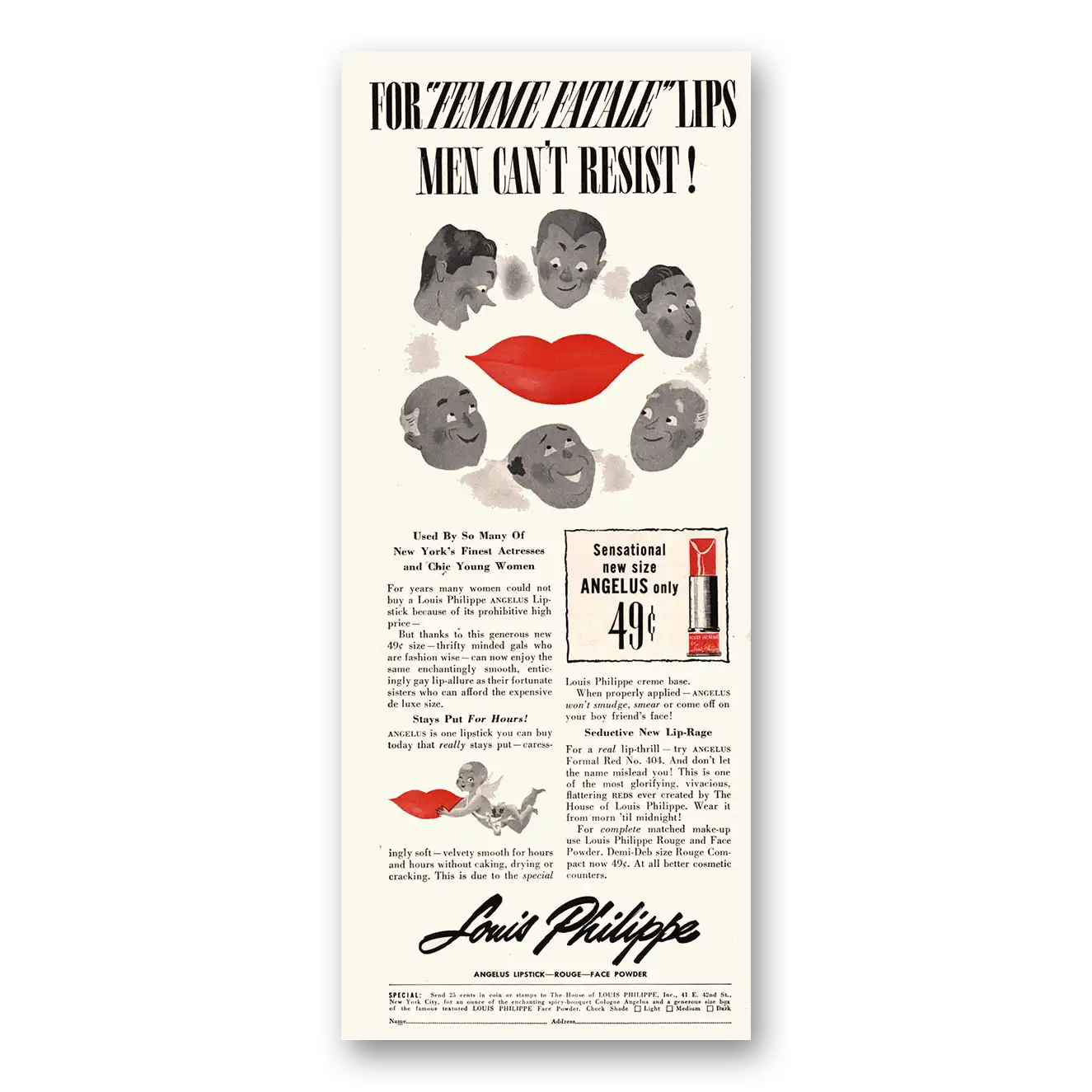 1941 Louis Philippe Lipstick Femme Fatale Lips Men Cant Resist Vintage Magazine Print Ad