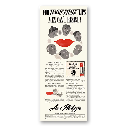 1941 Louis Philippe Lipstick Femme Fatale Lips Men Cant Resist Vintage Magazine Print Ad