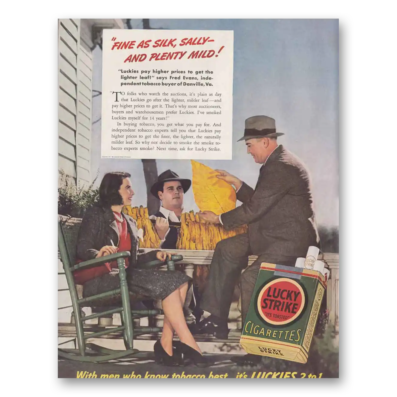 1941 Lucky Strike Cigarettes Fine As Silk Sally Vintage Magazine Print Ad