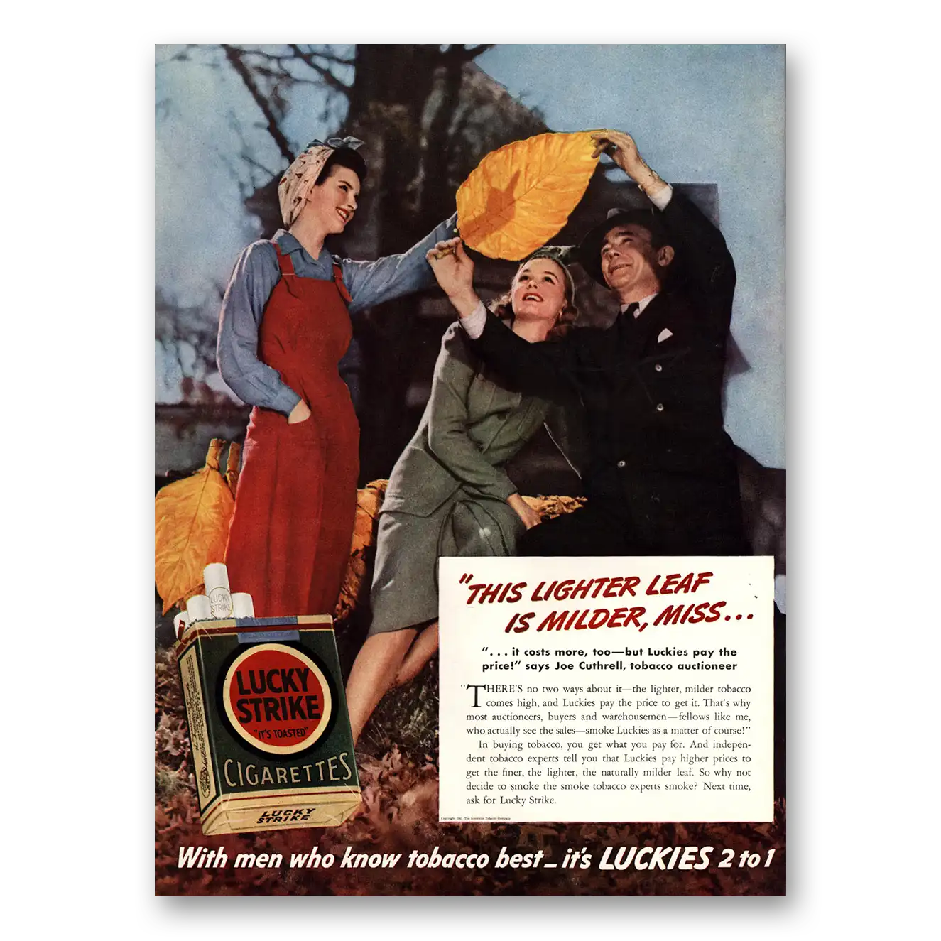 1941 Lucky Strike Cigarettes Lighter Leaf Is Milder Miss Vintage Magazine Print Ad