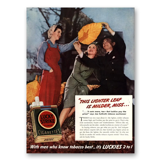 1941 Lucky Strike Cigarettes Lighter Leaf Is Milder Miss Vintage Magazine Print Ad