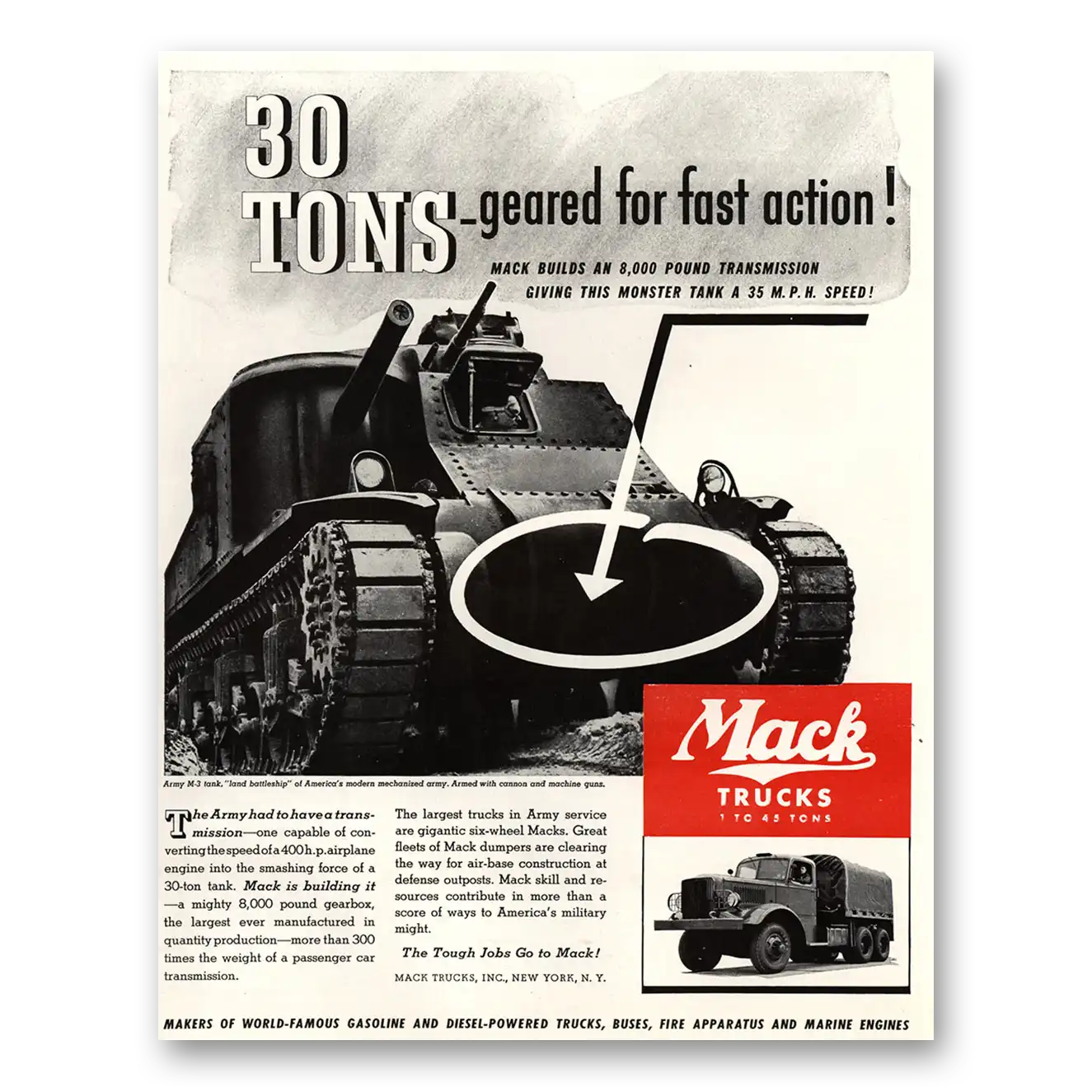 1941 Mack Trucks Geared for Fast Action Vintage Magazine Print Ad