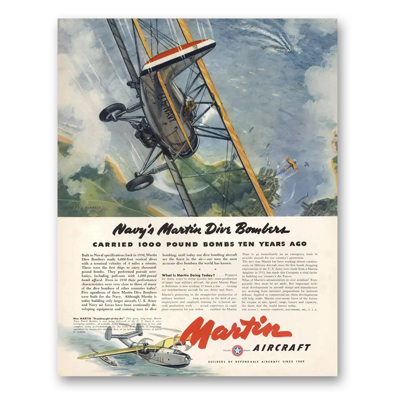 1941 Martin Dive Bombers Navys Martin Dive Bombers Vintage Magazine Print Ad