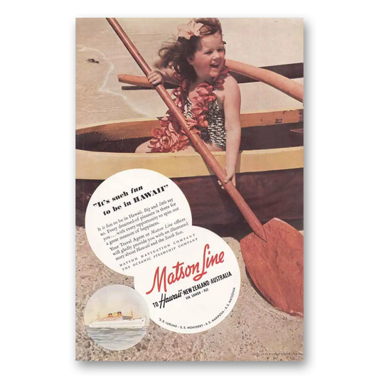 1941 Matson Line Such Fun to Be In Hawaii Vintage Magazine Print Ad