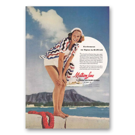 1941 Matson Line Excitement On Tiptoe In Hawaii Vintage Magazine Print Ad