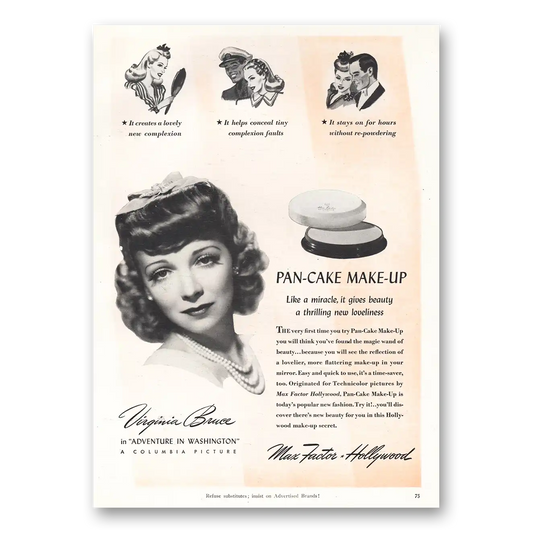 1941 Max Factor Pan Cake Make Up Hollywood Pan Cake Make Up Virginia Bruce Vintage Magazine Print Ad