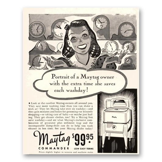 1941 Maytag Commander Washer Portrait of Maytag Owner Extra Time Vintage Magazine Print Ad