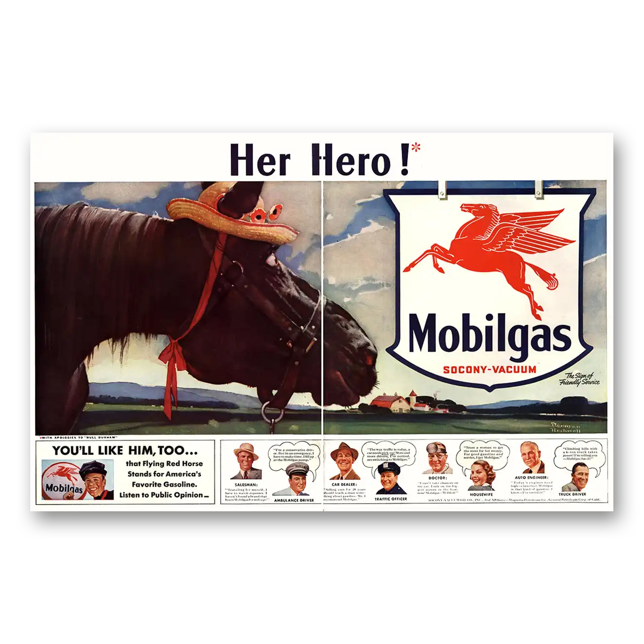 1941 Mobilgas Her Hero Vintage Magazine Print Ad