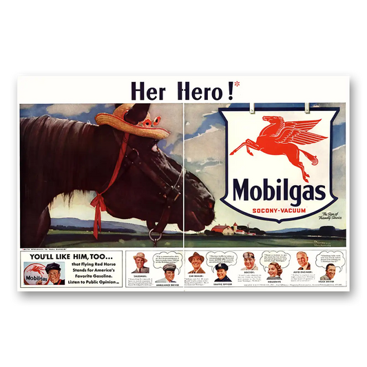 1941 Mobilgas Her Hero Vintage Magazine Print Ad