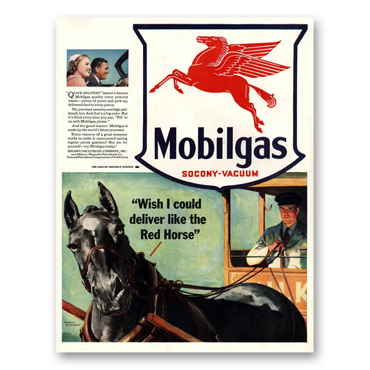 1941 Mobilgas Wish I Could Deliver Like the Red Horse Vintage Magazine Print Ad