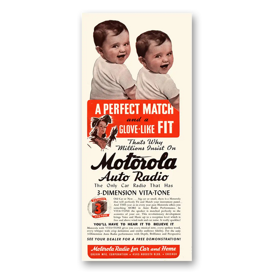 1941 Motorola Radio Auto Radio Perfect Match Glove Like Fit Vintage Magazine Print Ad