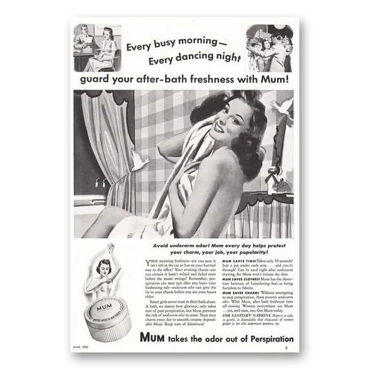 1941 Mum Deoderant Busy Morning Dancing Night Vintage Magazine Print Ad