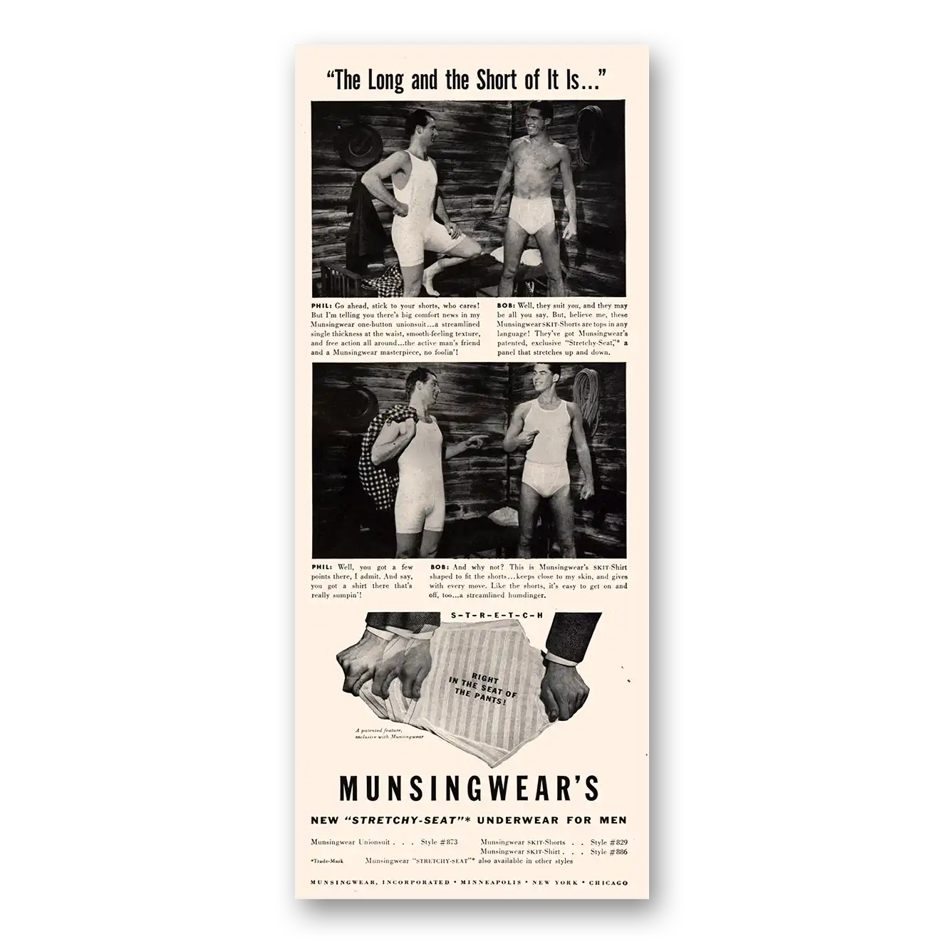 1941 Munsingwear Undergarments Long and Short of It Is Vintage Magazine Print Ad