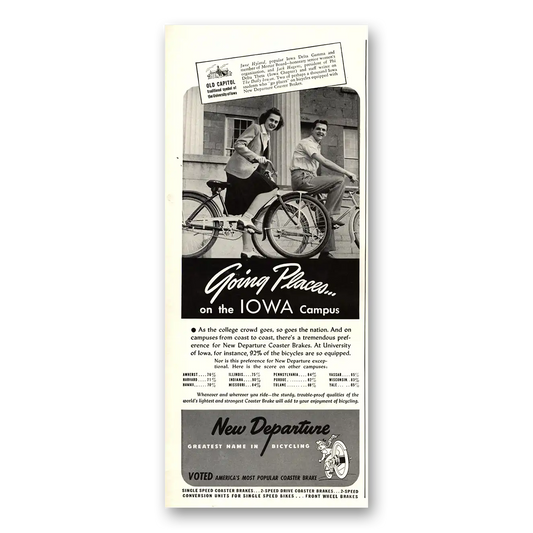 1941 New Departure Bicycles University of Iowa Vintage Magazine Print Ad