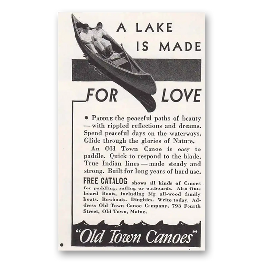 1941 Old Town Canoe Lake Is Made for Love Vintage Magazine Print Ad