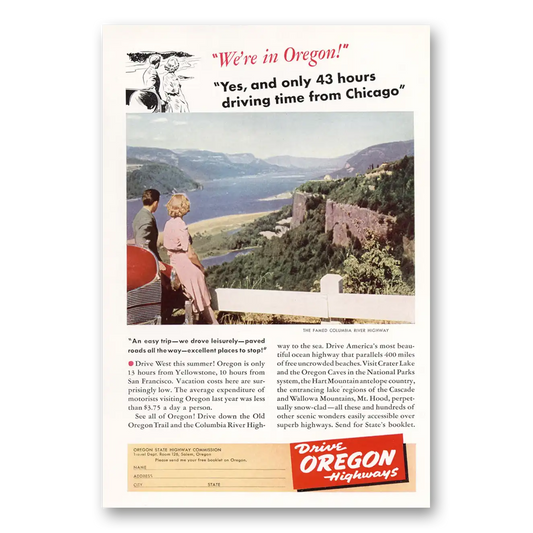 1941 Oregon Driving Time from Chicago Vintage Magazine Print Ad