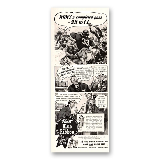 1941 Pabst Blue Ribbon Beer Completed Pass Football Vintage Magazine Print Ad