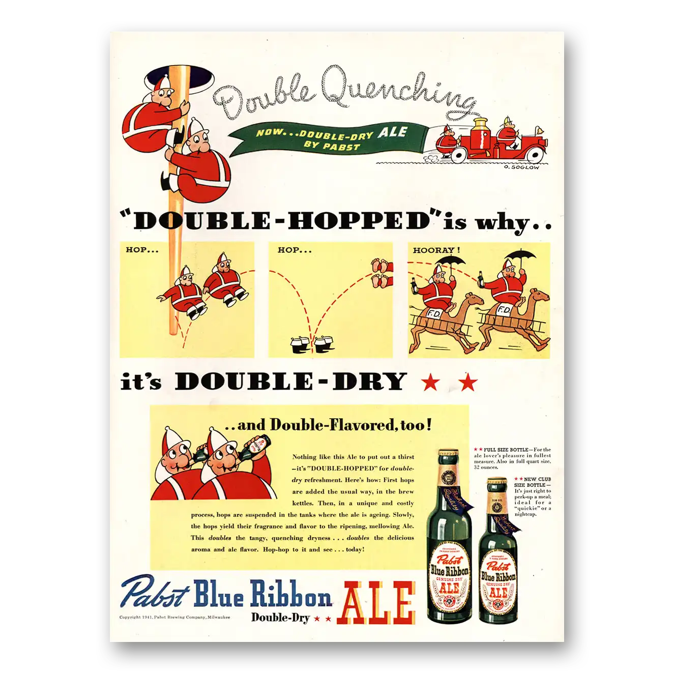 1941 Pabst Blue Ribbon Beer Ale Double Hopped Double Dry Vintage Magazine Print Ad