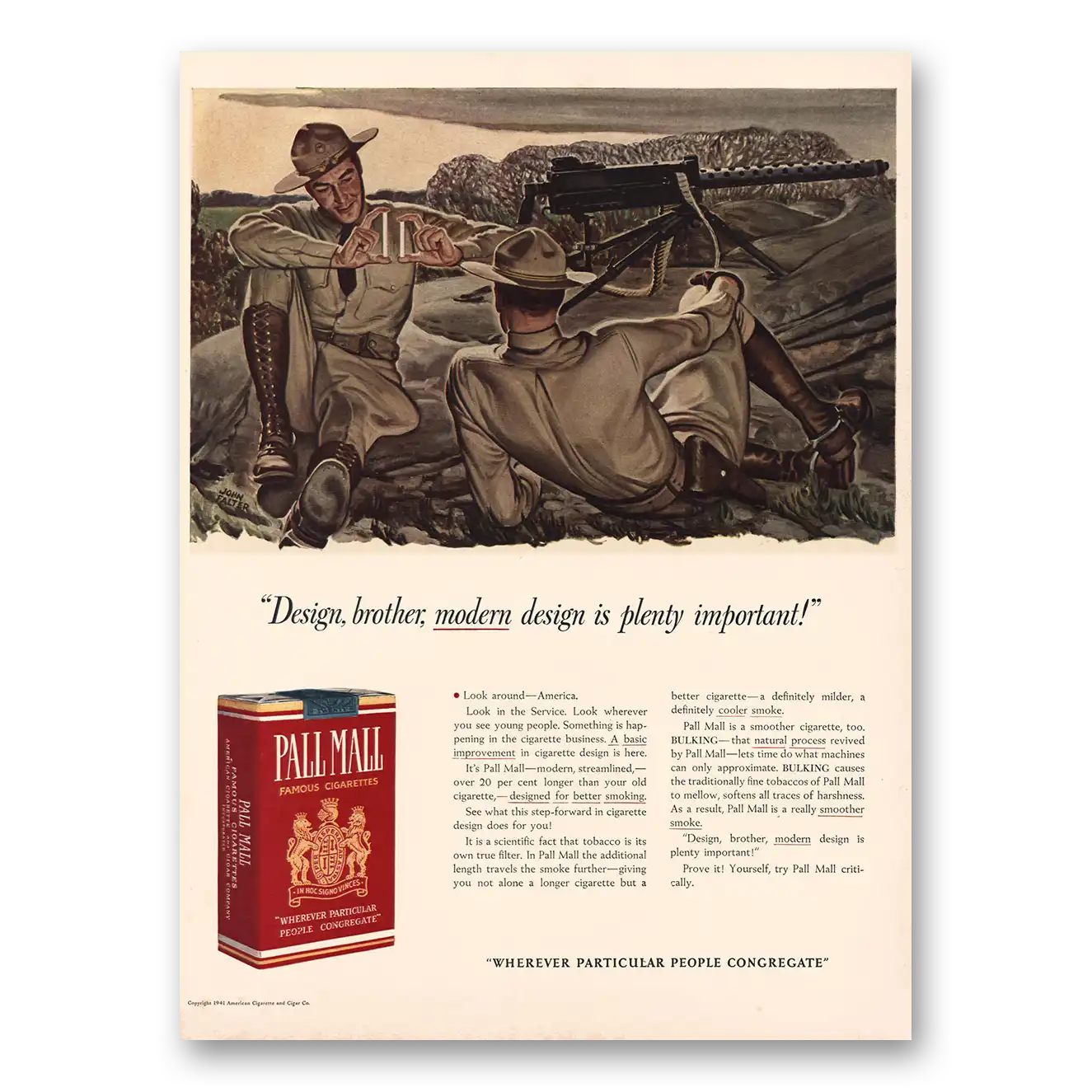 1941 Pall Mall Cigarettes Design Brother Modern Design Vintage Magazine Print Ad