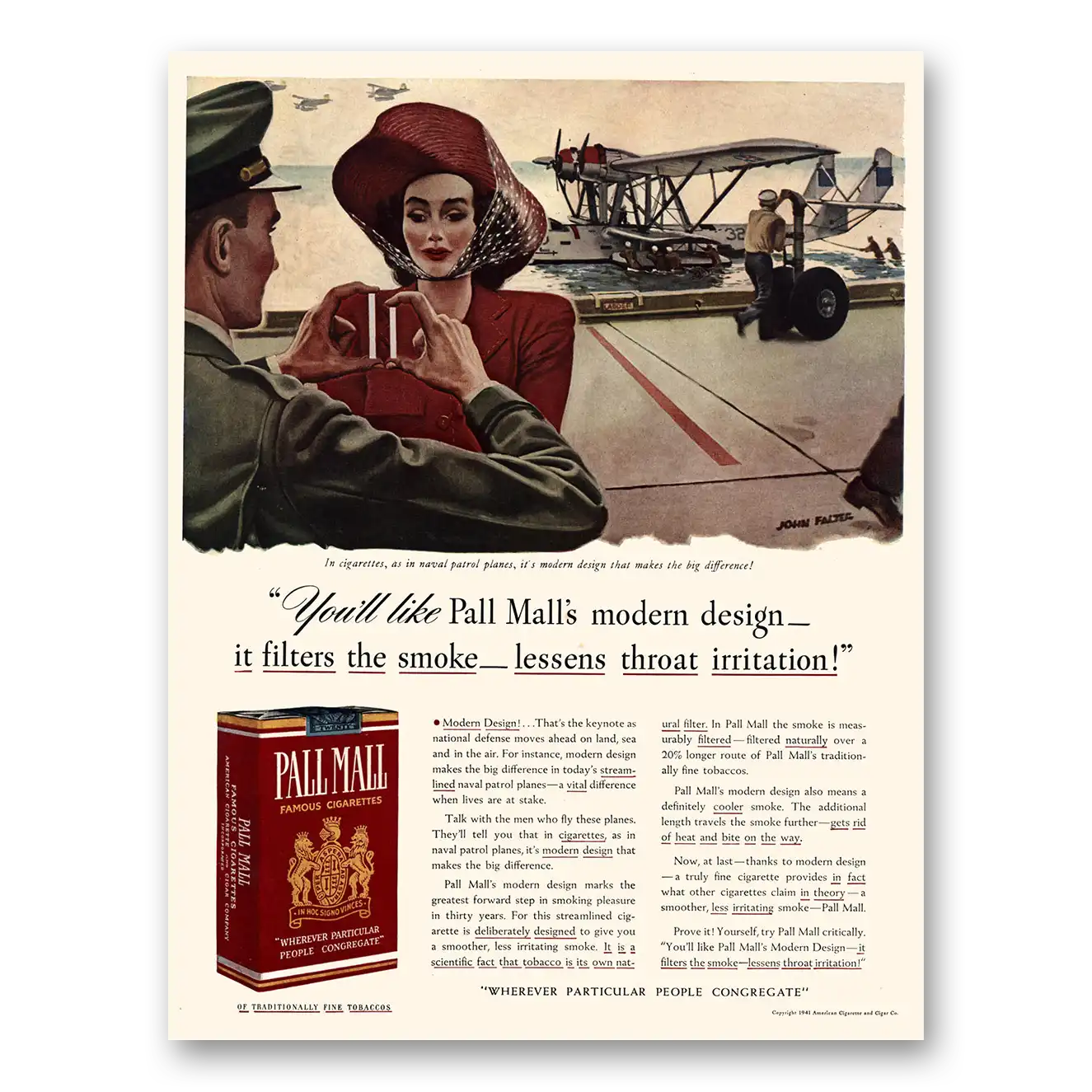 1941 Pall Mall Cigarettes Naval Patrol Planes Vintage Magazine Print Ad