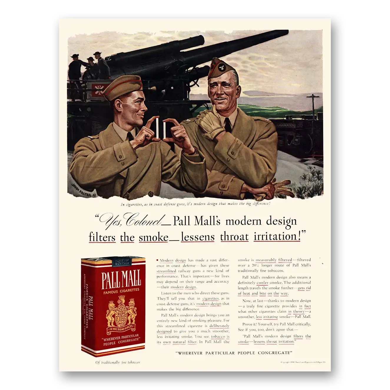 1941 Pall Mall Cigarettes Yes Colonel Coast Defense Guns Vintage Magazine Print Ad