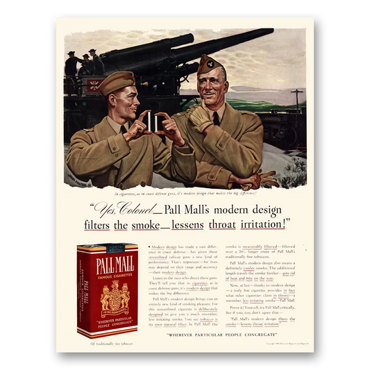 1941 Pall Mall Cigarettes Yes Colonel Coast Defense Guns Vintage Magazine Print Ad