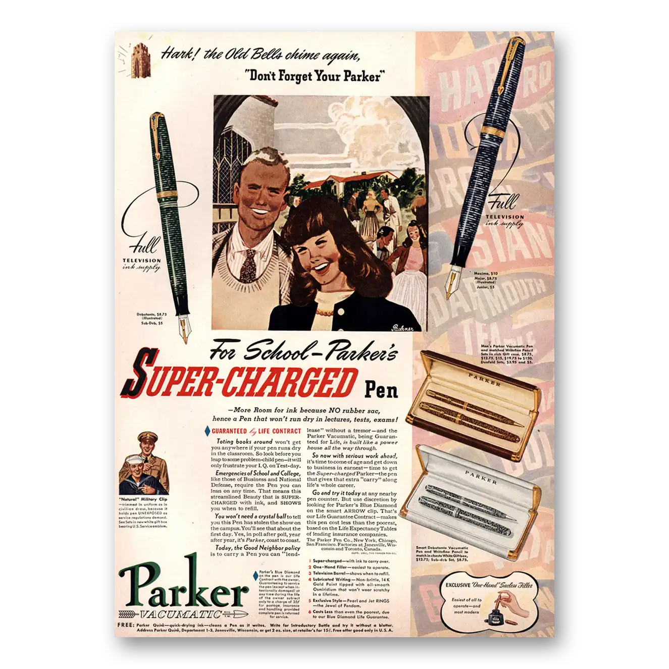 1941 Parker Vacumatic Pen School Super Charged Vintage Magazine Print Ad