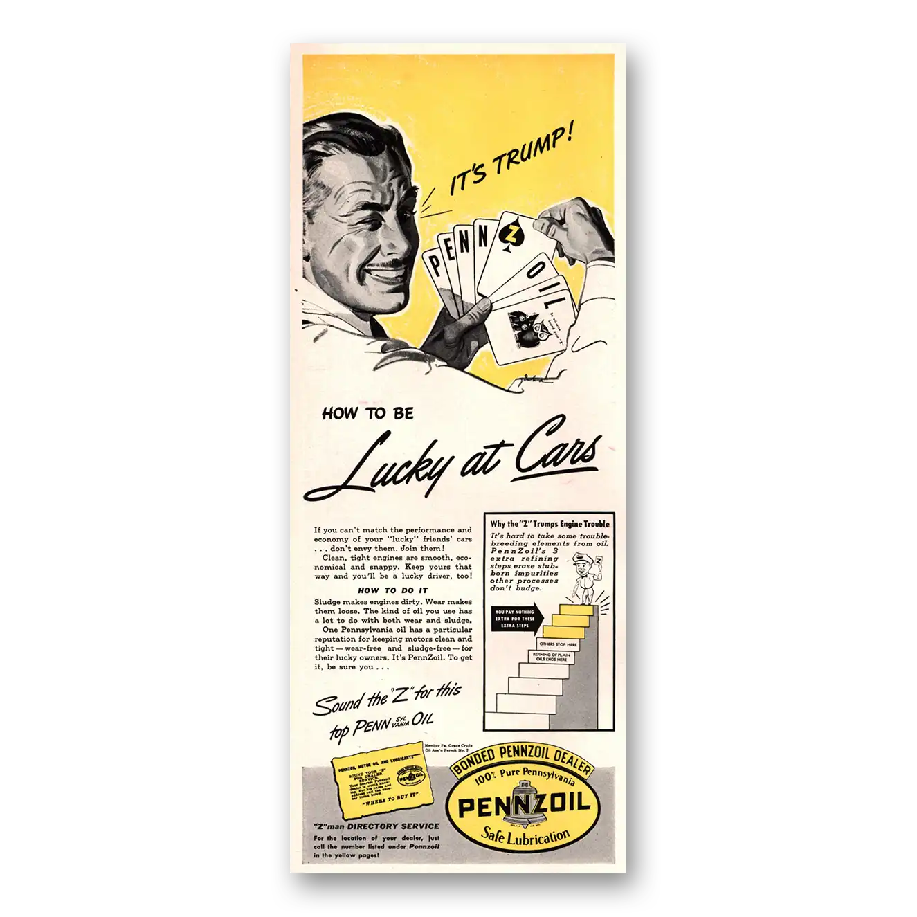 1941 Pennzoil Trump Lucky at Cars Vintage Magazine Print Ad