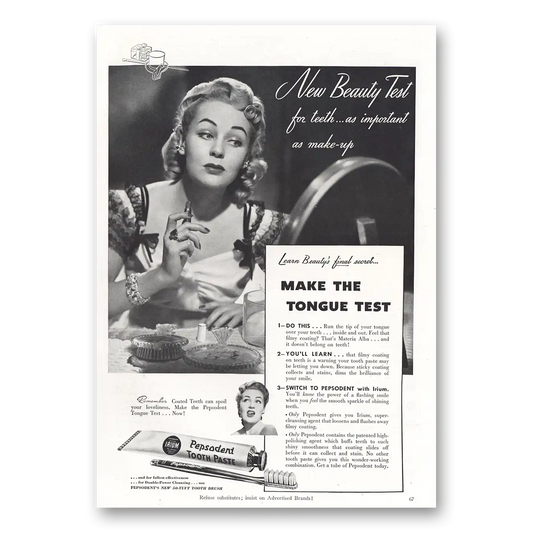 1941 Pepsodent Make the Tongue Test Vintage Magazine Print Ad