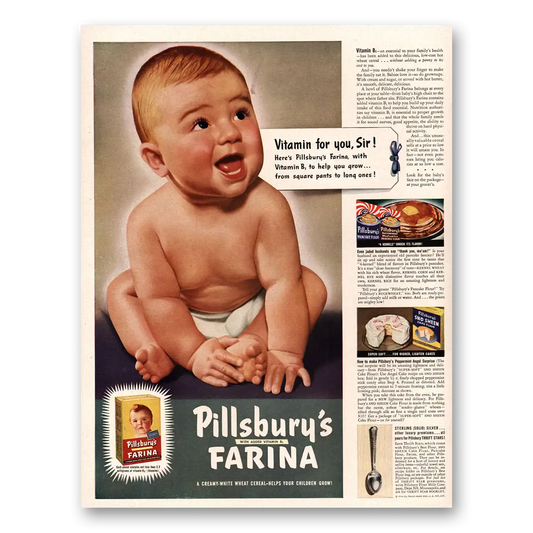 1941 Pillsbury Farina Cereal Vitamin For You Sir Vintage Magazine Print Ad