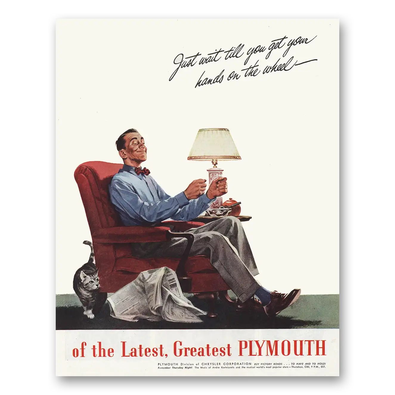 1945 Plymouth Just Wait Till You Get Your Hands On the Wheel Vintage Magazine Print Ad