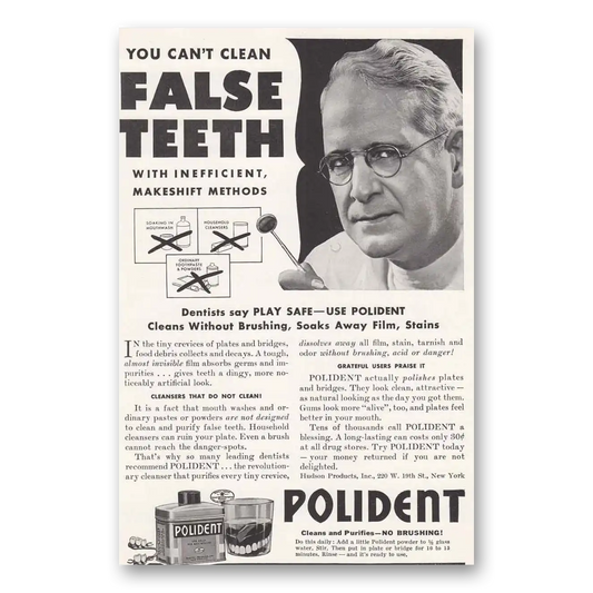 1941 Polident Clean False Teeth Vintage Magazine Print Ad