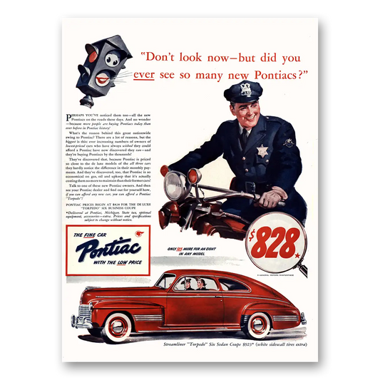 1941 Pontiac Torpedo Six Police Don’t Look Now But Did You Ever See so Many Vintage Magazine Print Ad